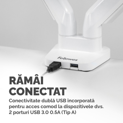 Brat pentru monitor dual individual, culoare alb, seria Platinum Fellowes